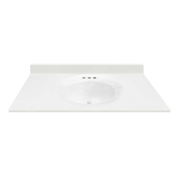 43"W x 22"D Solid White Cultured Marble Vanity Top with Oval Integrated Recessed Bowl