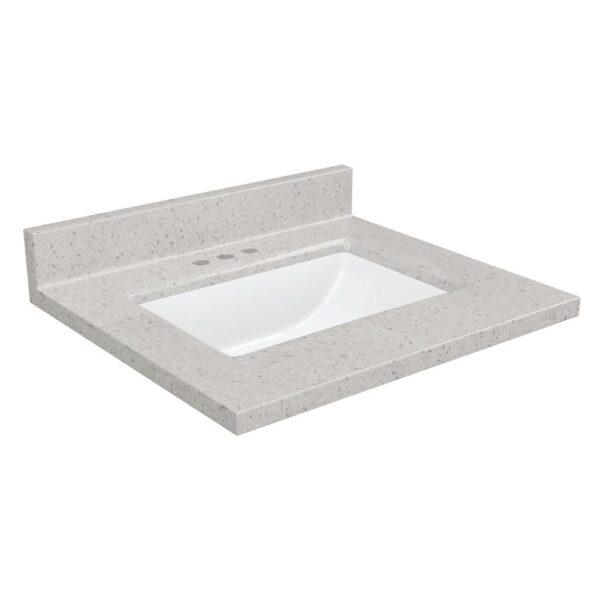 25"W x 22"D Bright Glacier Cultured Marble Vanity Top with Rectangular Integrated Wave Bowl