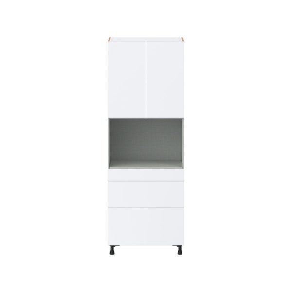 Lily Bright White  Slab Assembled Pantry Micro/Oven  Cabinet with 3 Drawers (30 in. W x 84.5 in. H x 24 in. D)