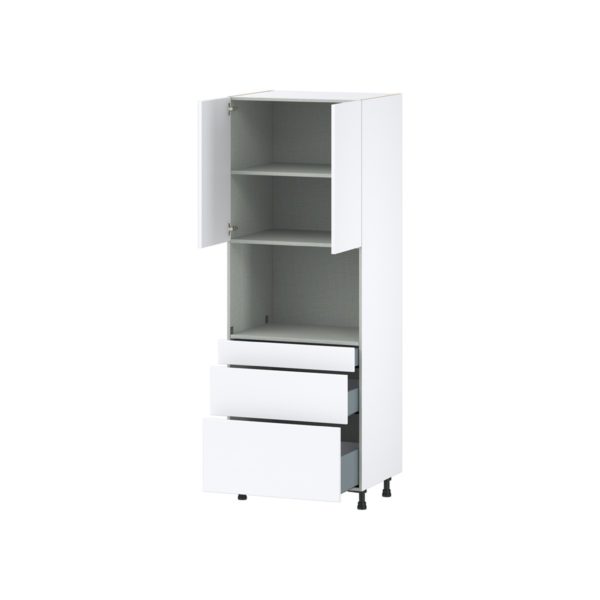 Lily Bright White  Slab Assembled Pantry Micro/Oven  Cabinet with 3 Drawers (30 in. W x 84.5 in. H x 24 in. D)