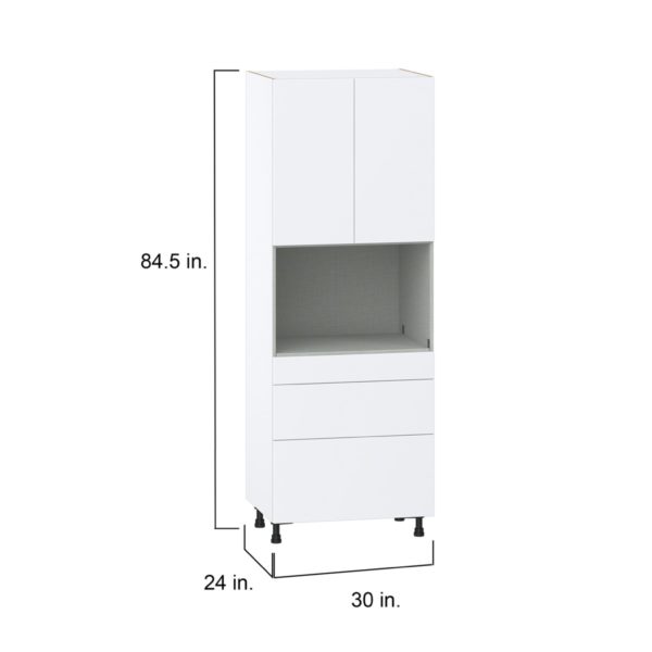 Lily Bright White  Slab Assembled Pantry Micro/Oven  Cabinet with 3 Drawers (30 in. W x 84.5 in. H x 24 in. D)