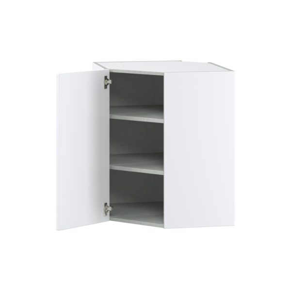 Lily Bright White  Slab Assembled Wall Diagonal Corner Cabinet with a Door (24 in. W x 30 in. H x 24 in. D)