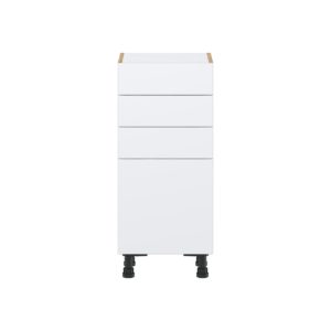 Lily Bright White  Slab Assembled Shallow Base Cabinet with 1 Door and Three 5 in. Drawers (15 in. W x 34.5 in. H x 14 in. D)