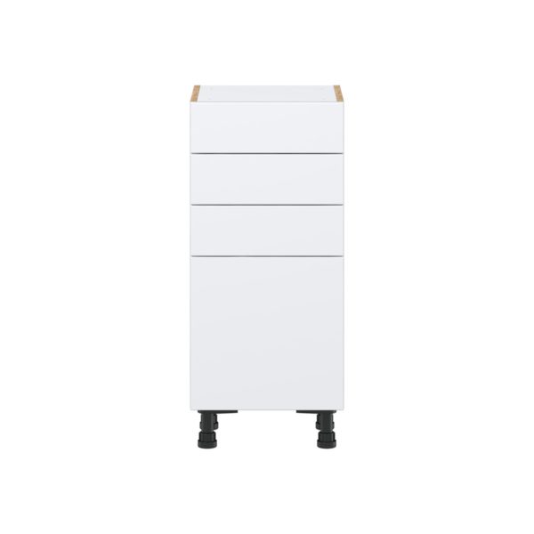 Lily Bright White  Slab Assembled Shallow Base Cabinet with 1 Door and Three 5 in. Drawers (15 in. W x 34.5 in. H x 14 in. D)