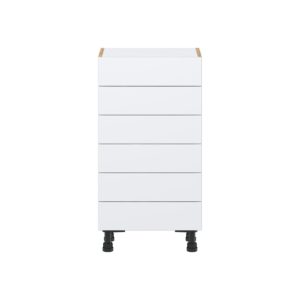 Lily Bright White  Slab Assembled Shallow Base Cabinet with 6 Drawers (18 in. W x 34.5 in. H x 14 in. D)