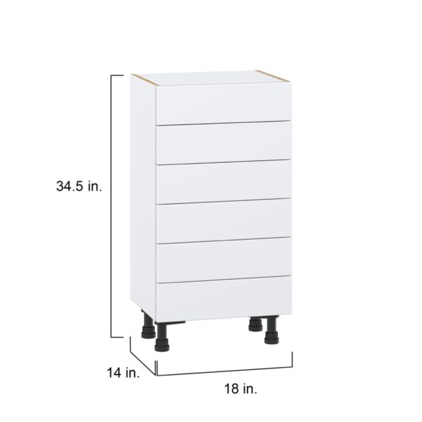 Lily Bright White  Slab Assembled Shallow Base Cabinet with 6 Drawers (18 in. W x 34.5 in. H x 14 in. D)