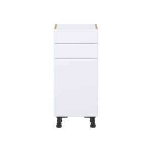 Lily Bright White  Slab Assembled Shallow Base Cabinet with 1 Door and Two 10 in. Drawers (15 in. W x 34.5 in. H x 14 in. D)