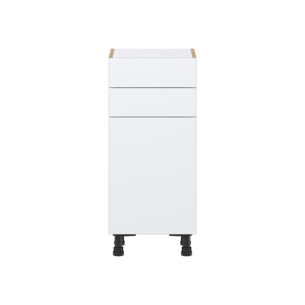 Lily Bright White  Slab Assembled Shallow Base Cabinet with 1 Door and Two 10 in. Drawers (15 in. W x 34.5 in. H x 14 in. D)