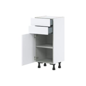 Lily Bright White  Slab Assembled Shallow Base Cabinet with 1 Door and Two 10 in. Drawers (15 in. W x 34.5 in. H x 14 in. D)