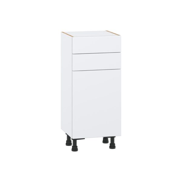 Lily Bright White  Slab Assembled Shallow Base Cabinet with 1 Door and Two 10 in. Drawers (15 in. W x 34.5 in. H x 14 in. D)