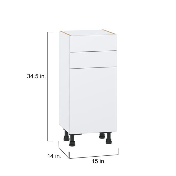 Lily Bright White  Slab Assembled Shallow Base Cabinet with 1 Door and Two 10 in. Drawers (15 in. W x 34.5 in. H x 14 in. D)