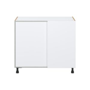 Lily Bright White  Slab Assembled Blind Base Corner  Cabinet with Left Pull Out (39 in. W x 34.5 in. H x 24 in. D)