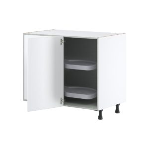 Lily Bright White  Slab Assembled Blind Base Corner  Cabinet with Left Pull Out (39 in. W x 34.5 in. H x 24 in. D)