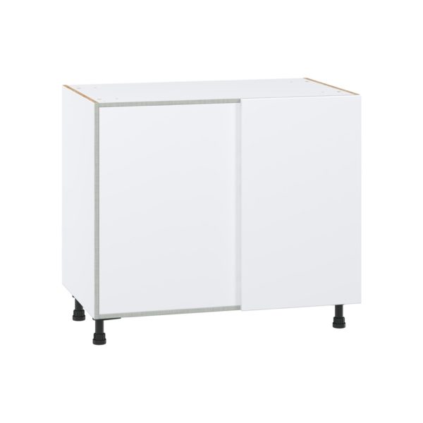 Lily Bright White  Slab Assembled Blind Base Corner  Cabinet with Left Pull Out (39 in. W x 34.5 in. H x 24 in. D)