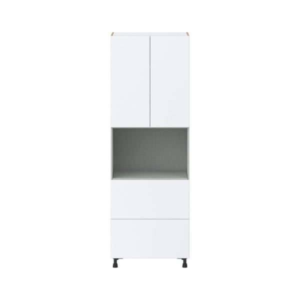 Lily Bright White  Slab Assembled Pantry Microwave  Cabinet with 2 Drawers (30 in. W x 89.5 in. H x 24 in. D)