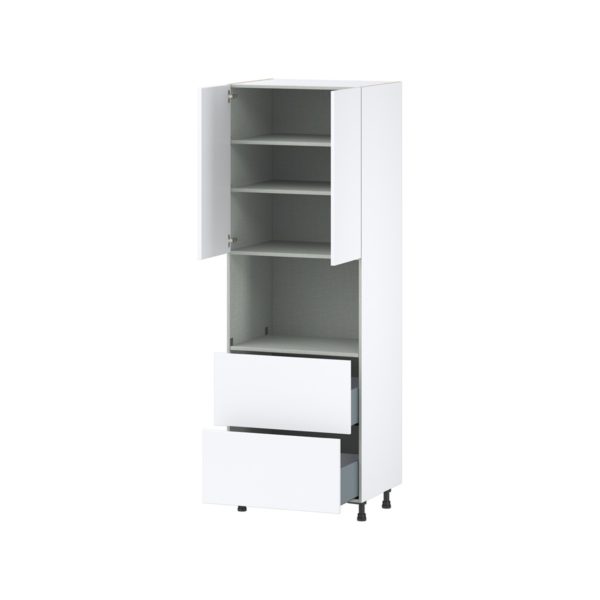 Lily Bright White  Slab Assembled Pantry Microwave  Cabinet with 2 Drawers (30 in. W x 89.5 in. H x 24 in. D)