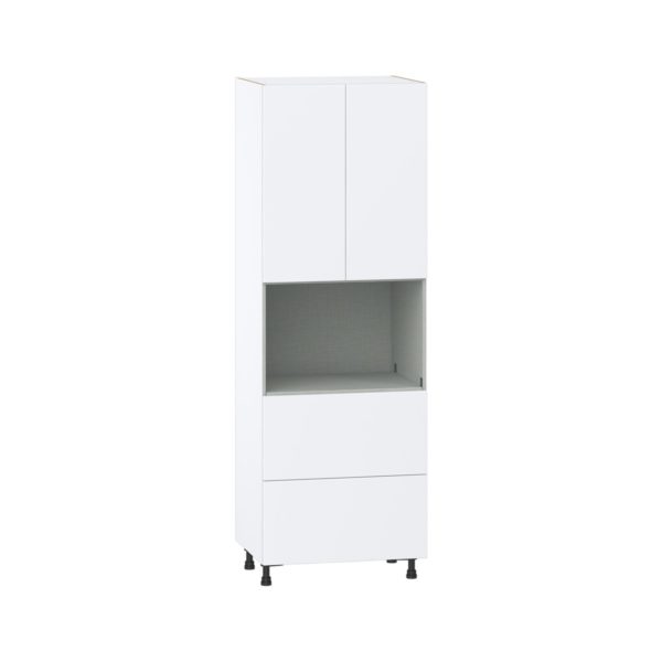 Lily Bright White  Slab Assembled Pantry Microwave  Cabinet with 2 Drawers (30 in. W x 89.5 in. H x 24 in. D)