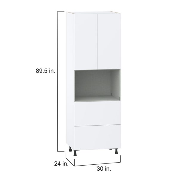 Lily Bright White  Slab Assembled Pantry Microwave  Cabinet with 2 Drawers (30 in. W x 89.5 in. H x 24 in. D)