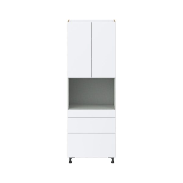 Lily Bright White  Slab Assembled Pantry Microwave  Cabinet with 3 Drawers (30 in. W x 89.5 in. H x 24 in. D)