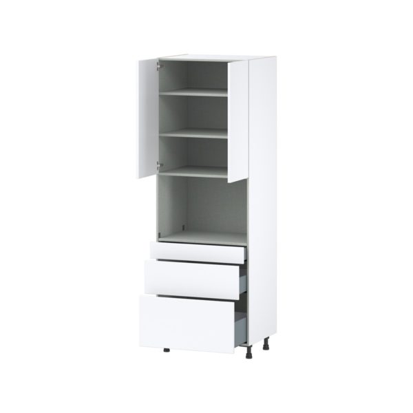 Lily Bright White  Slab Assembled Pantry Microwave  Cabinet with 3 Drawers (30 in. W x 89.5 in. H x 24 in. D)