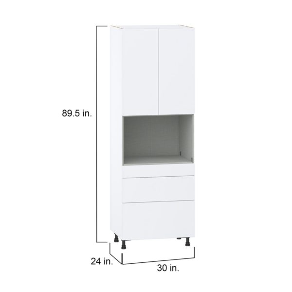 Lily Bright White  Slab Assembled Pantry Microwave  Cabinet with 3 Drawers (30 in. W x 89.5 in. H x 24 in. D)