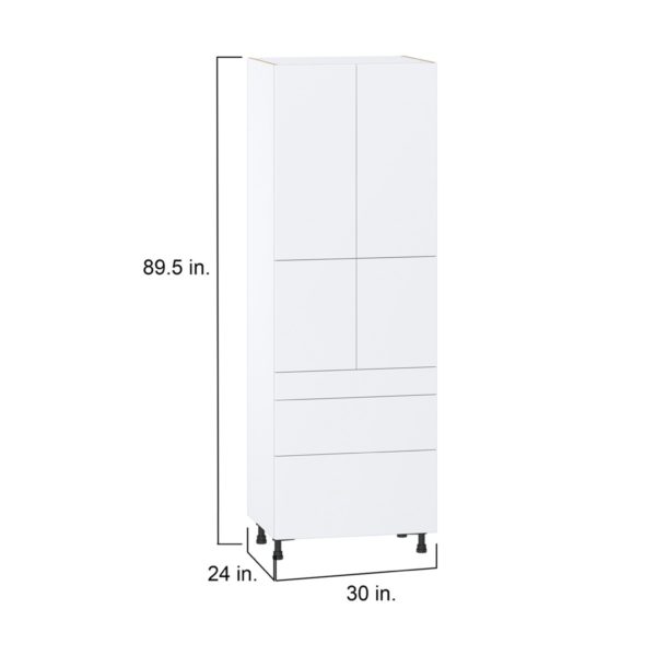 Lily Bright White  Slab Assembled Pantry  Cabinet with 3 Drawers and 2 Inner Drawers (30 in. W x 89.5 in. H x 24 in. D)