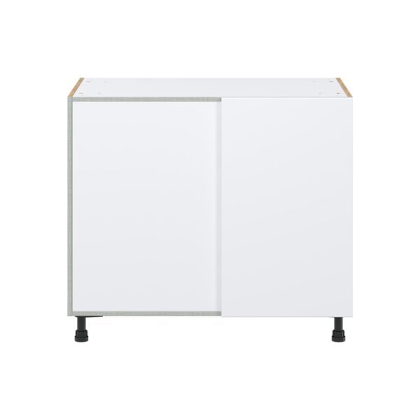 Lily Bright White  Slab Assembled Blind Base Corner  Cabinet Left Open (39 in. W X 34.5 in. H X 24 in. D)