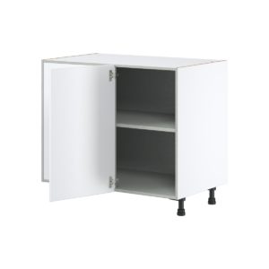 Lily Bright White  Slab Assembled Blind Base Corner  Cabinet Left Open (39 in. W X 34.5 in. H X 24 in. D)