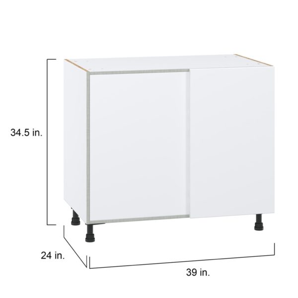 Lily Bright White  Slab Assembled Blind Base Corner  Cabinet Left Open (39 in. W X 34.5 in. H X 24 in. D)