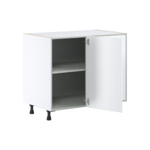 Lily Bright White  Slab Assembled Blind Base Corner  Cabinet Right Open (39 in. W x 34.5 in. H x 24 in. D)