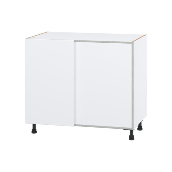 Lily Bright White  Slab Assembled Blind Base Corner  Cabinet Right Open (39 in. W x 34.5 in. H x 24 in. D)