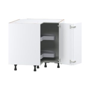 Lily Bright White  Slab Assembled Lazy Susan Corner Base Cabinet (36 in. W x 34.5 in. H x 24 in. D)