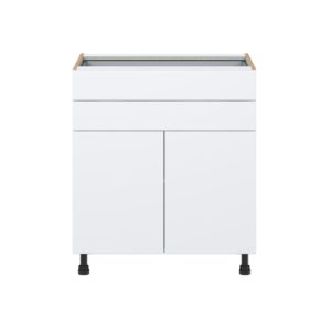 Lily Bright White  Slab Assembled Base Cabinet with Two Doors and Two 5 in. Drawers (30 in. W x 34.5 in. H x 24 in. D)