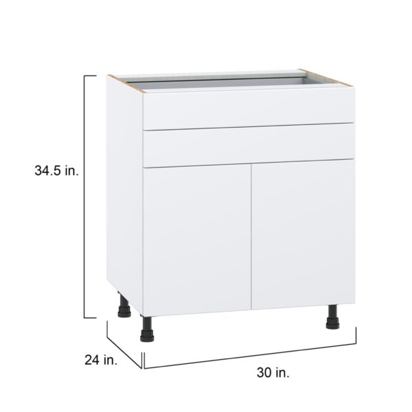 Lily Bright White  Slab Assembled Base Cabinet with Two Doors and Two 5 in. Drawers (30 in. W x 34.5 in. H x 24 in. D)