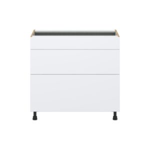 Lily Bright White  Slab Assembled Cooktop Base Cabinet with Drawers and False Front (36 in. W x 34.5 in. H x 24 in. D)