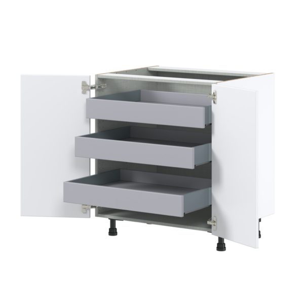 Lily Bright White  Slab Assembled Base Cabinet with 2 Full High Doors and 3 Inner Drawers (30 in. W x 34.5 in. H x 24 in. D)