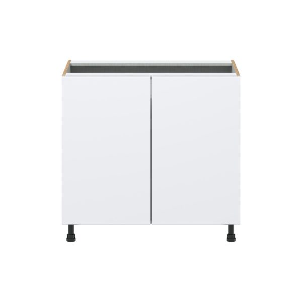 Lily Bright White  Slab Assembled Base Cabinet with 2 Full High Doors and 3 Inner Drawers (36 in. W x 34.5 in. H x 24 in. D)