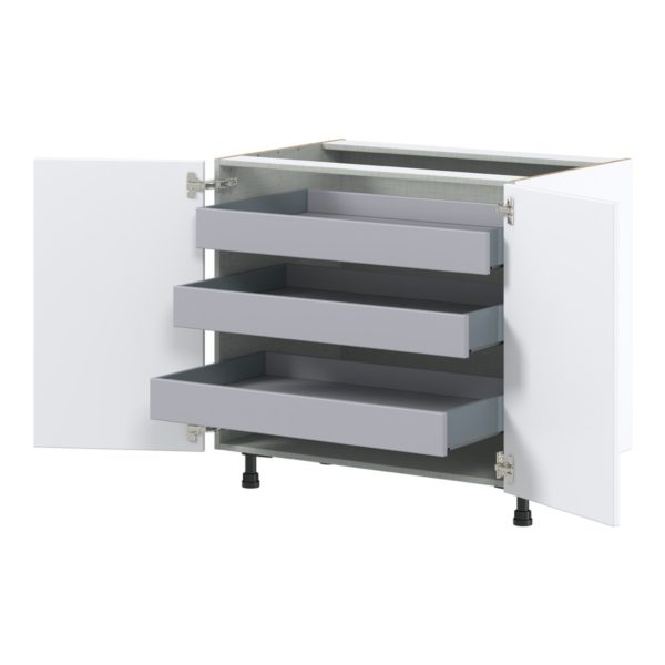 Lily Bright White  Slab Assembled Base Cabinet with 2 Full High Doors and 3 Inner Drawers (36 in. W x 34.5 in. H x 24 in. D)