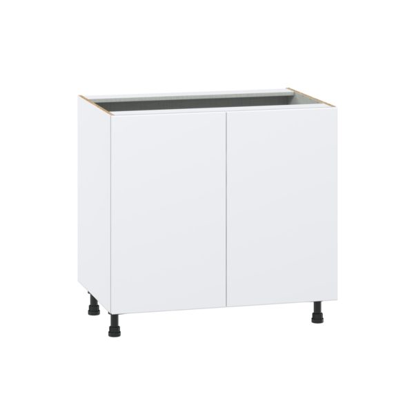 Lily Bright White  Slab Assembled Base Cabinet with 2 Full High Doors and 3 Inner Drawers (36 in. W x 34.5 in. H x 24 in. D)