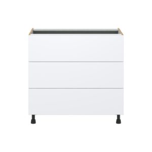 Lily Bright White  Slab Assembled Base Cabinet with Three 10 in. Drawers (36 in. W x 34.5 in. H x 24 in. D)