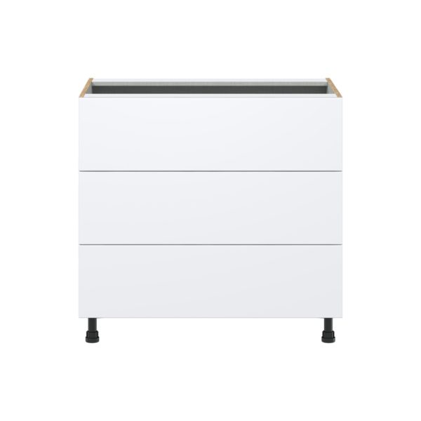 Lily Bright White  Slab Assembled Base Cabinet with Three 10 in. Drawers (36 in. W x 34.5 in. H x 24 in. D)