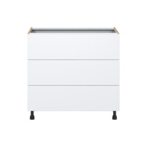 Lily Bright White  Slab Assembled Base Cabinet with Three 10 in. Drawers and 1 Inner Drawer (36 in. W x 34.5 in. H x 24 in. D)