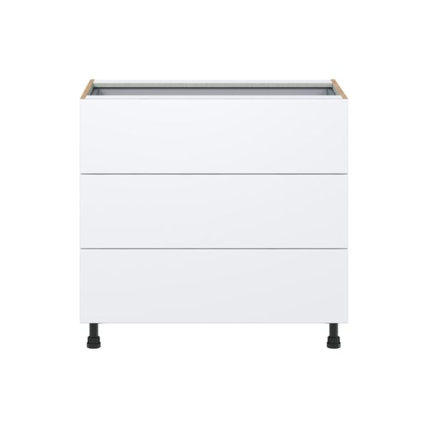 Lily Bright White  Slab Assembled Base Cabinet with Three 10 in. Drawers and 1 Inner Drawer (36 in. W x 34.5 in. H x 24 in. D)