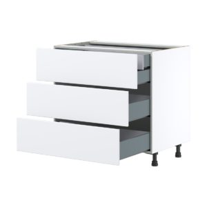 Lily Bright White  Slab Assembled Base Cabinet with Three 10 in. Drawers and 1 Inner Drawer (36 in. W x 34.5 in. H x 24 in. D)