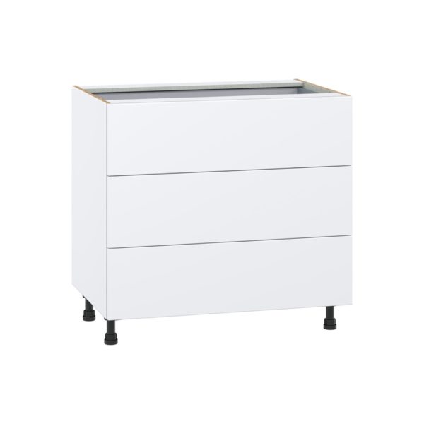 Lily Bright White  Slab Assembled Base Cabinet with Three 10 in. Drawers and 1 Inner Drawer (36 in. W x 34.5 in. H x 24 in. D)