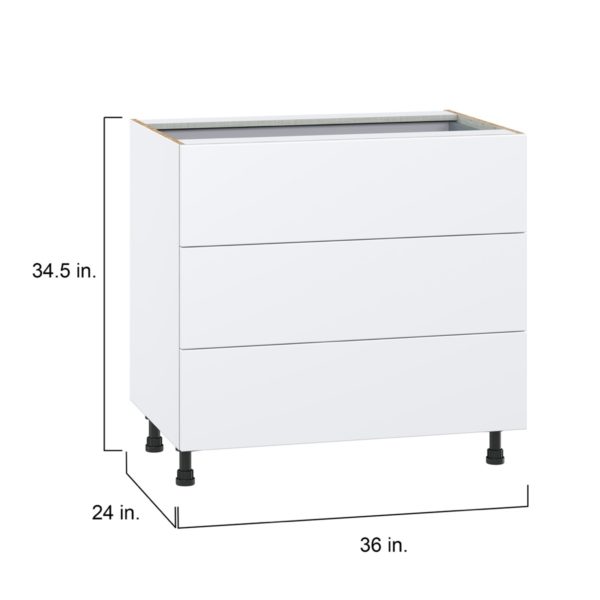 Lily Bright White  Slab Assembled Base Cabinet with Three 10 in. Drawers and 1 Inner Drawer (36 in. W x 34.5 in. H x 24 in. D)