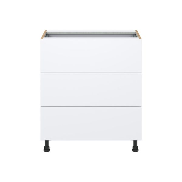 Lily Bright White  Slab Assembled Base Cabinet with Three 10 in. Drawers and 1 Inner Drawer (30 in. W x 34.5 in. H x 24 in. D)