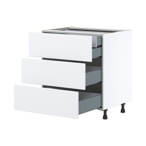 Lily Bright White  Slab Assembled Base Cabinet with Three 10 in. Drawers and 1 Inner Drawer (30 in. W x 34.5 in. H x 24 in. D)