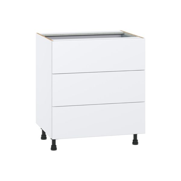 Lily Bright White  Slab Assembled Base Cabinet with Three 10 in. Drawers and 1 Inner Drawer (30 in. W x 34.5 in. H x 24 in. D)