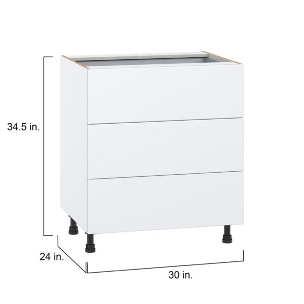 Lily Bright White  Slab Assembled Base Cabinet with Three 10 in. Drawers and 1 Inner Drawer (30 in. W x 34.5 in. H x 24 in. D)